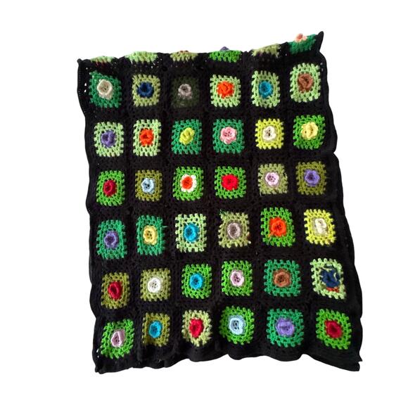 Vintage Handmade Granny Square Afghan Crochet Blanket 3D Rose 80’’ x 27’’ - Picture 9 of 9